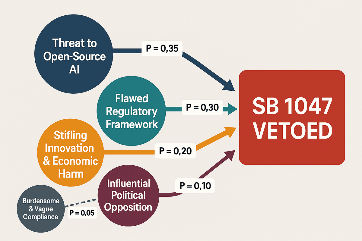 Causal model explaining the veto of California Senate Bill 1047